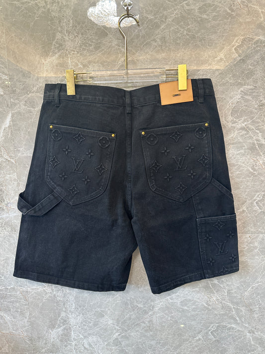 Louis Vuitton Monogram Embossed Denim Cargo Shorts Black