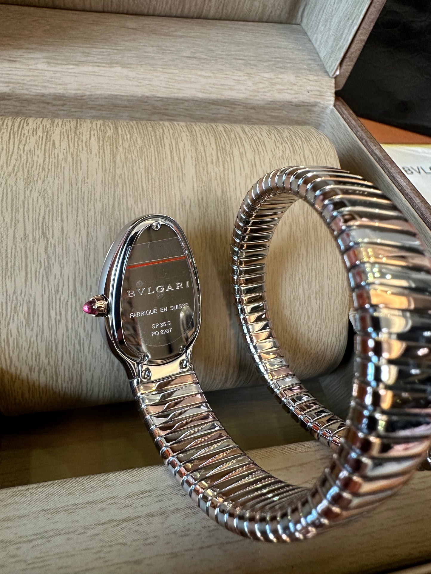 Bvlgari Serpenti Tubogas Snake Watch Stainless Steel Black Dial