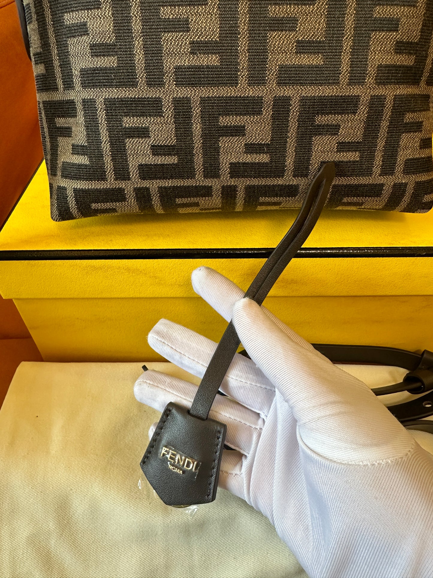 Fendi FF Monogram Mini Top Handle Crossbody Bag Brown