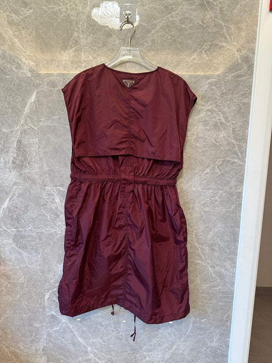 Prada Nylon Drawstring Dress Burgundy