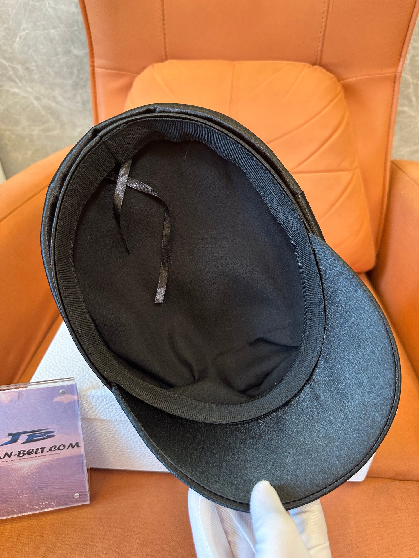 Crystal Logo Satin Newsboy Cap Black Fashion Street Style Hat Women