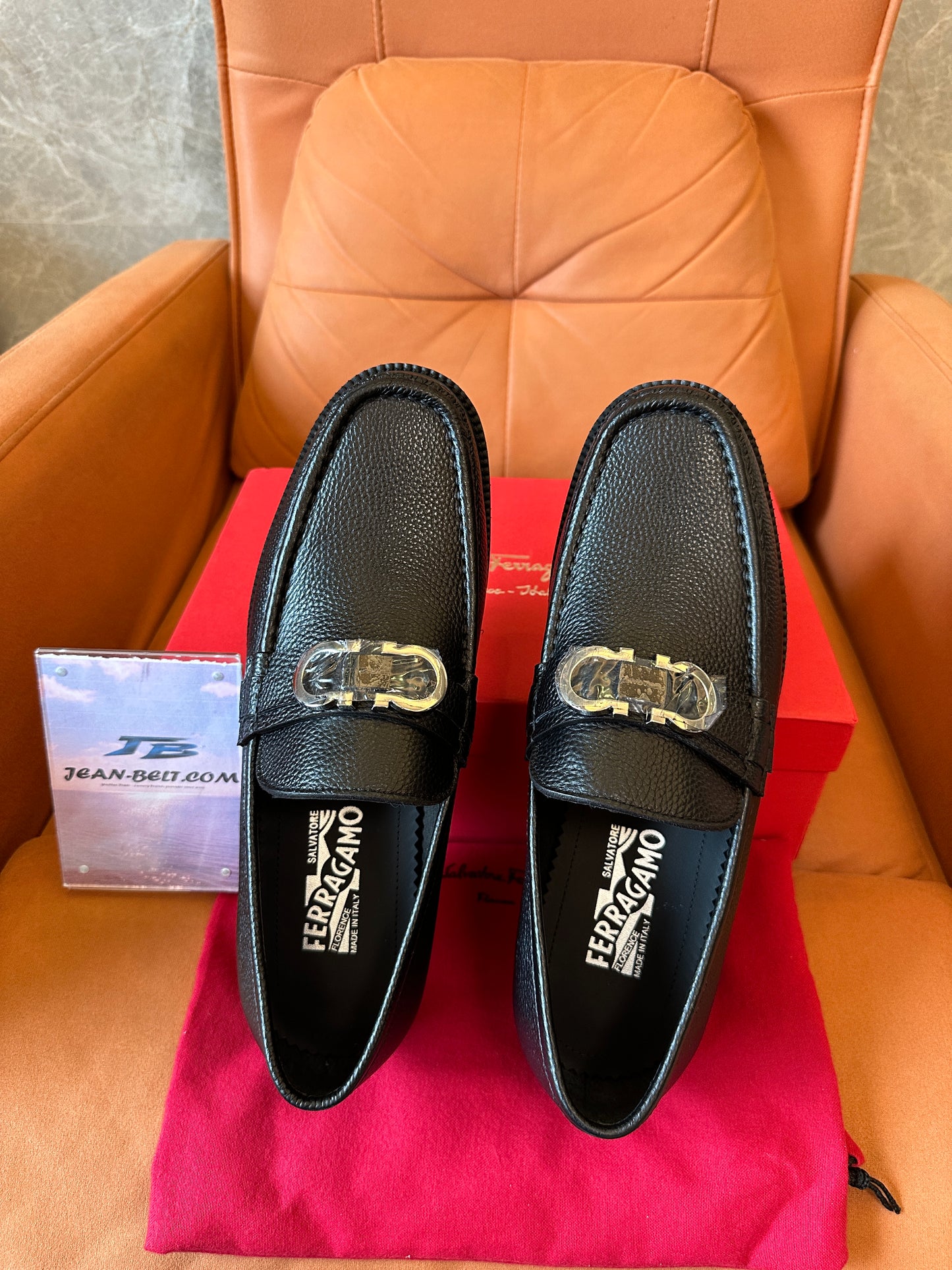 Salvatore Ferragamo Gancini Leather Loafers Men Black Slip-On Dress Shoes