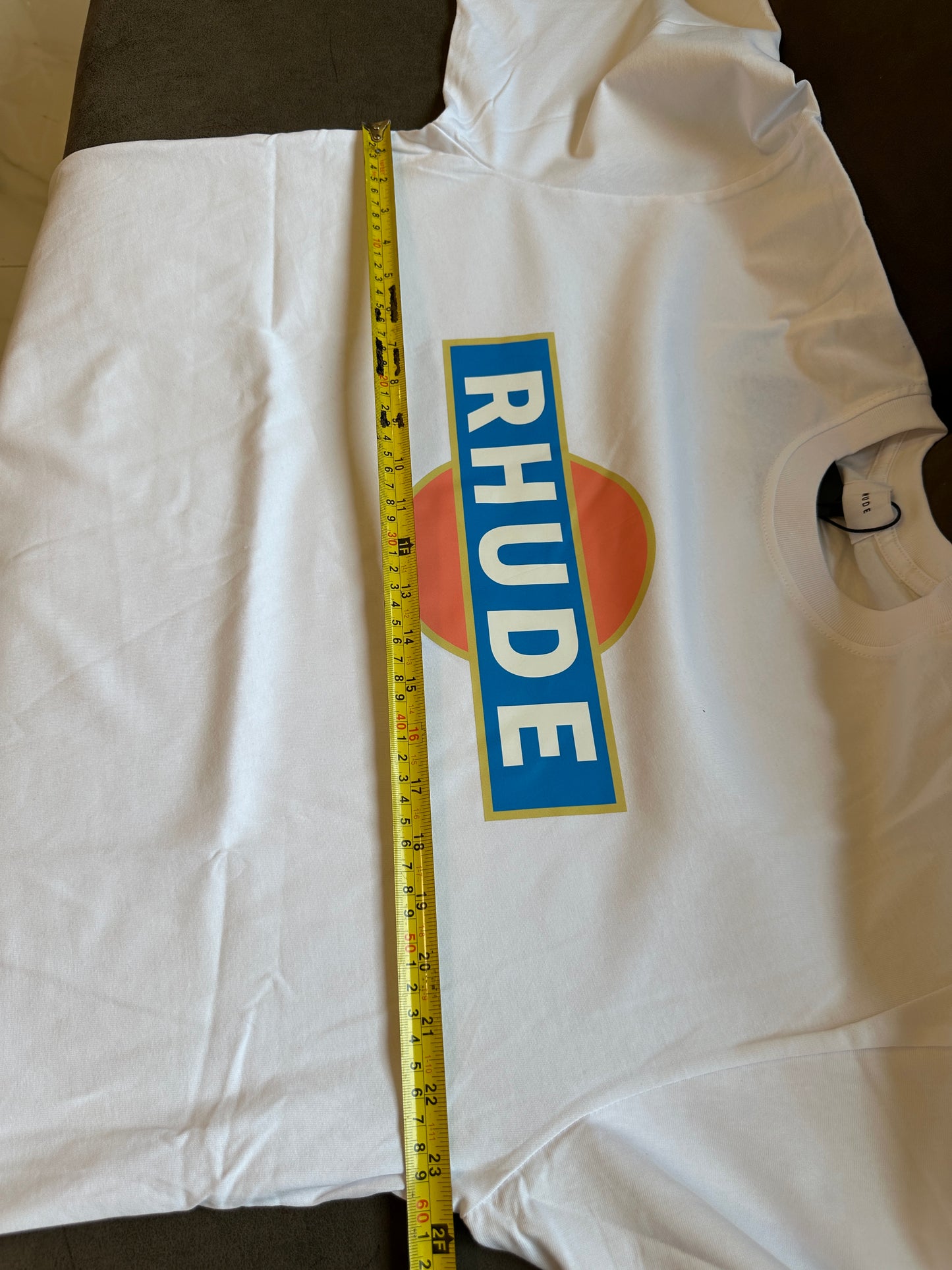 Rhude Sunset Gas Logo T-shirt – White Cotton Tee with Retro Print