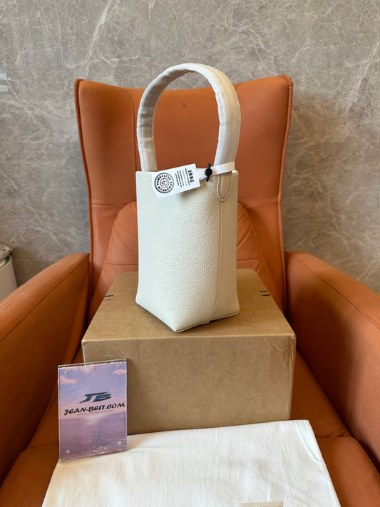 The Row Park Bucket Bag White Pebbled Leather Top Handle Minimalist Luxury Handbag