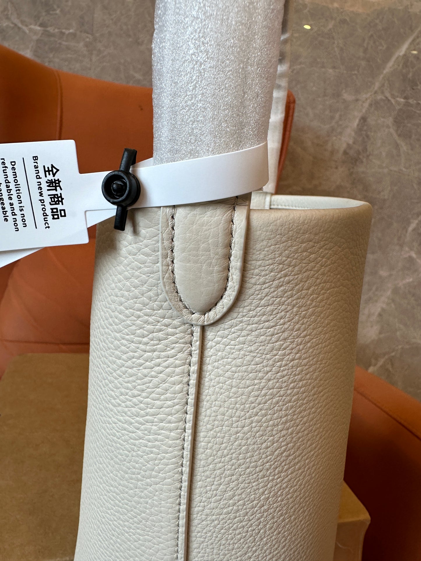 The Row Park Bucket Bag White Pebbled Leather Top Handle Minimalist Luxury Handbag