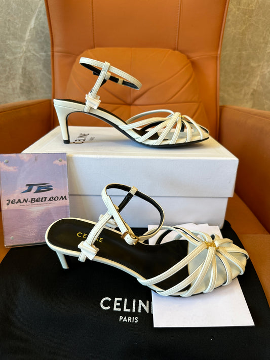 Celine Triomphe Strappy Sandals in White Leather