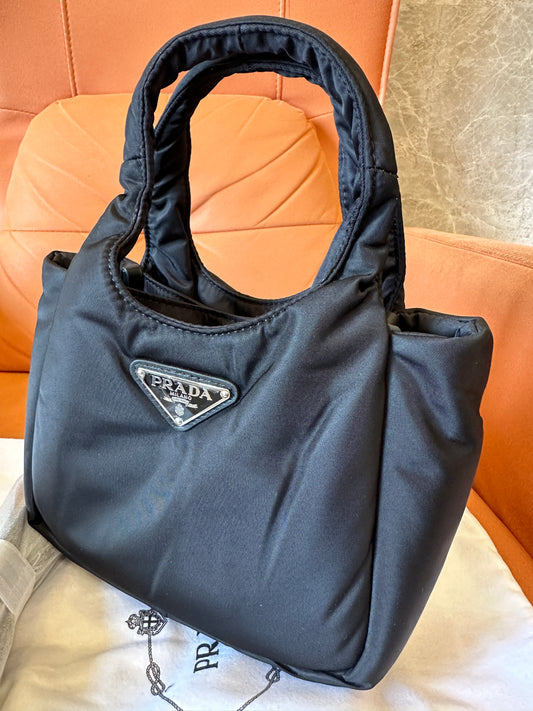 Prada Nylon Mini Padded Tote Bag with Logo Plaque