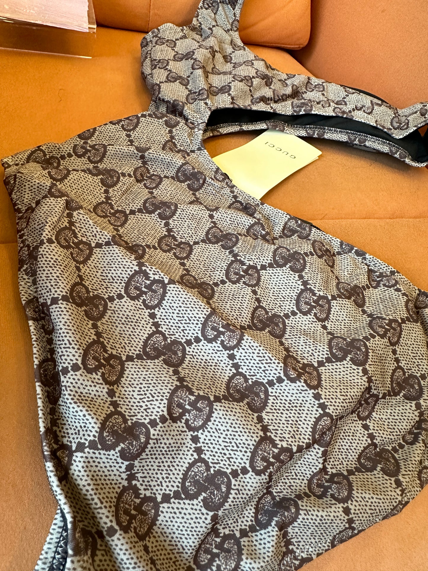 Gucci GG Supreme One-Shoulder Cut-Out Monogram Swimsuit