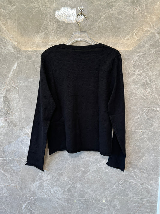 Chanel Black Textured Knit Cardigan with CC Logo Buttons