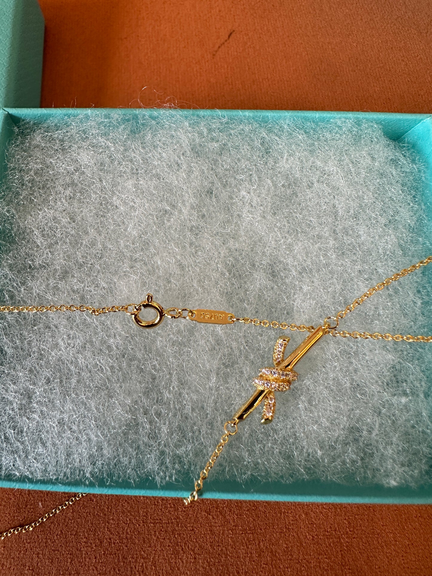 Tiffany & Co. Gold Knot Bar Pendant Necklace