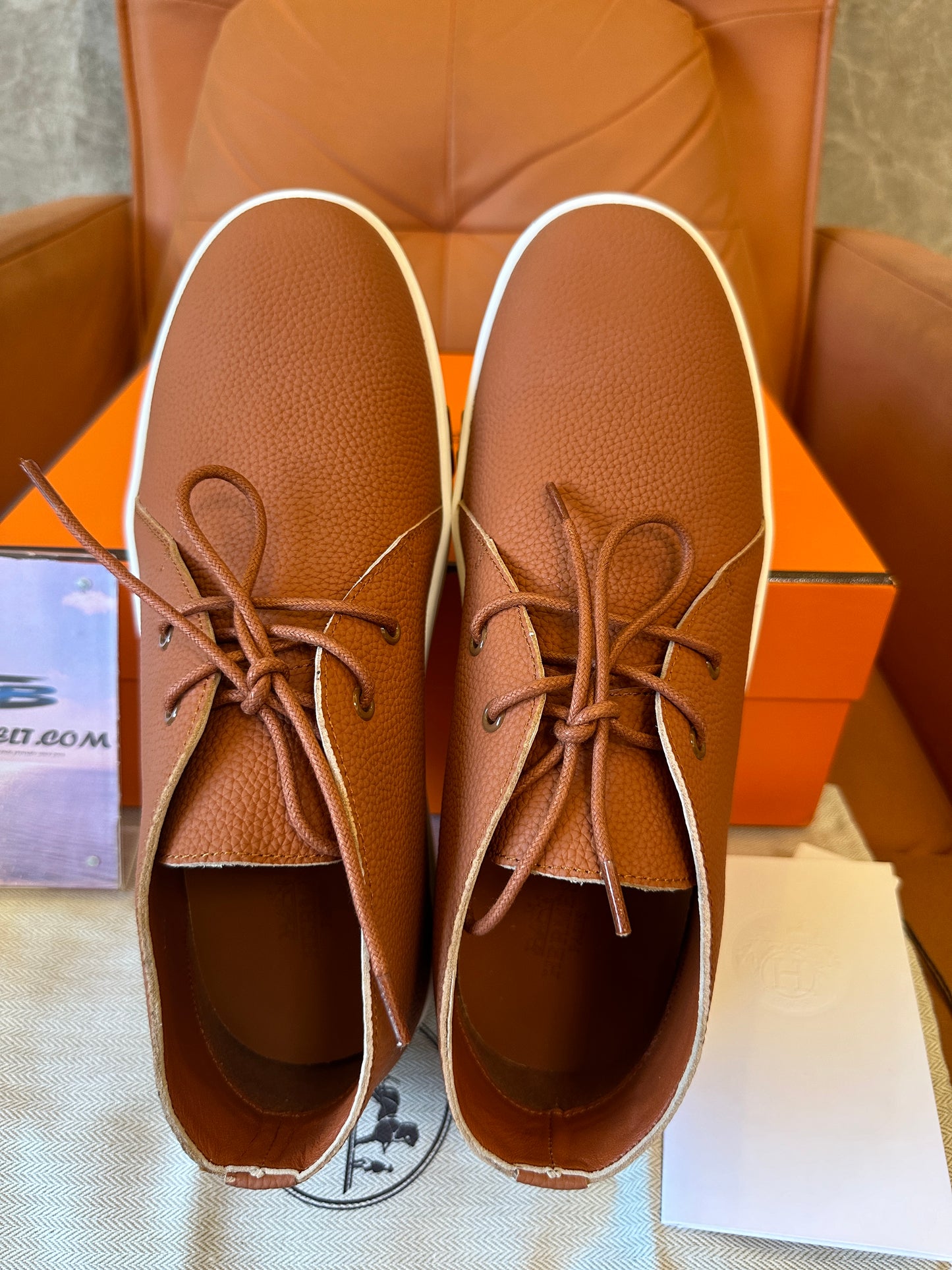 Hermès Togo leather “H” Chukka sneaker in marron