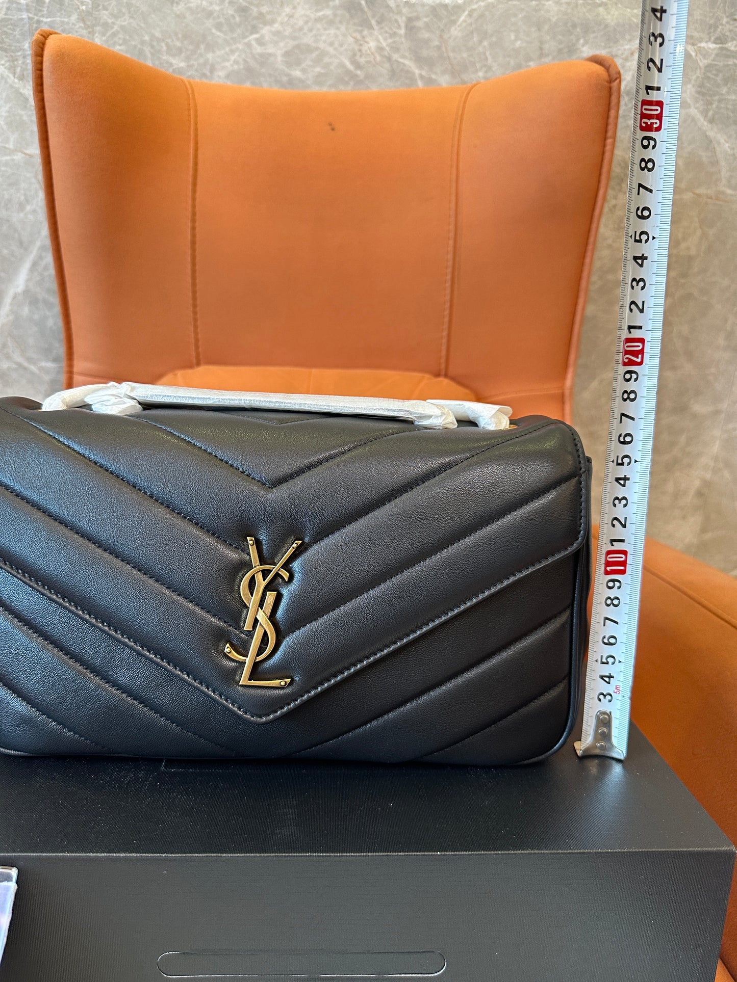 Saint Laurent YSL Monogram Chevron Flap Bag Black