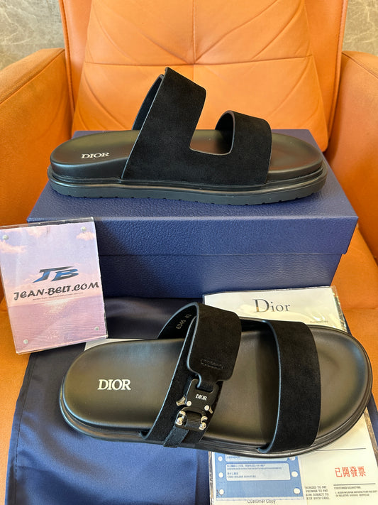 Dior Suede Slide Sandals with Buckle Detail