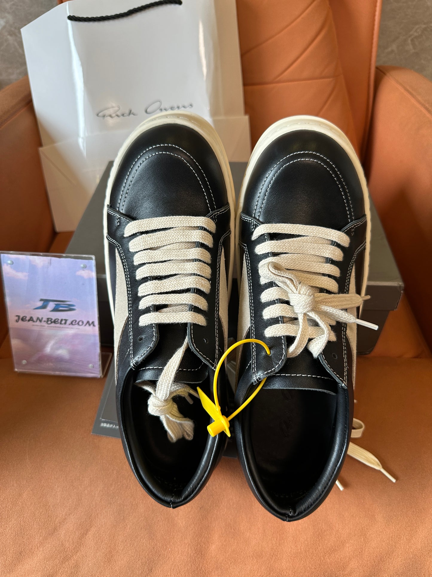 Rick Owens Black and White Low-Top Leather Sneakers