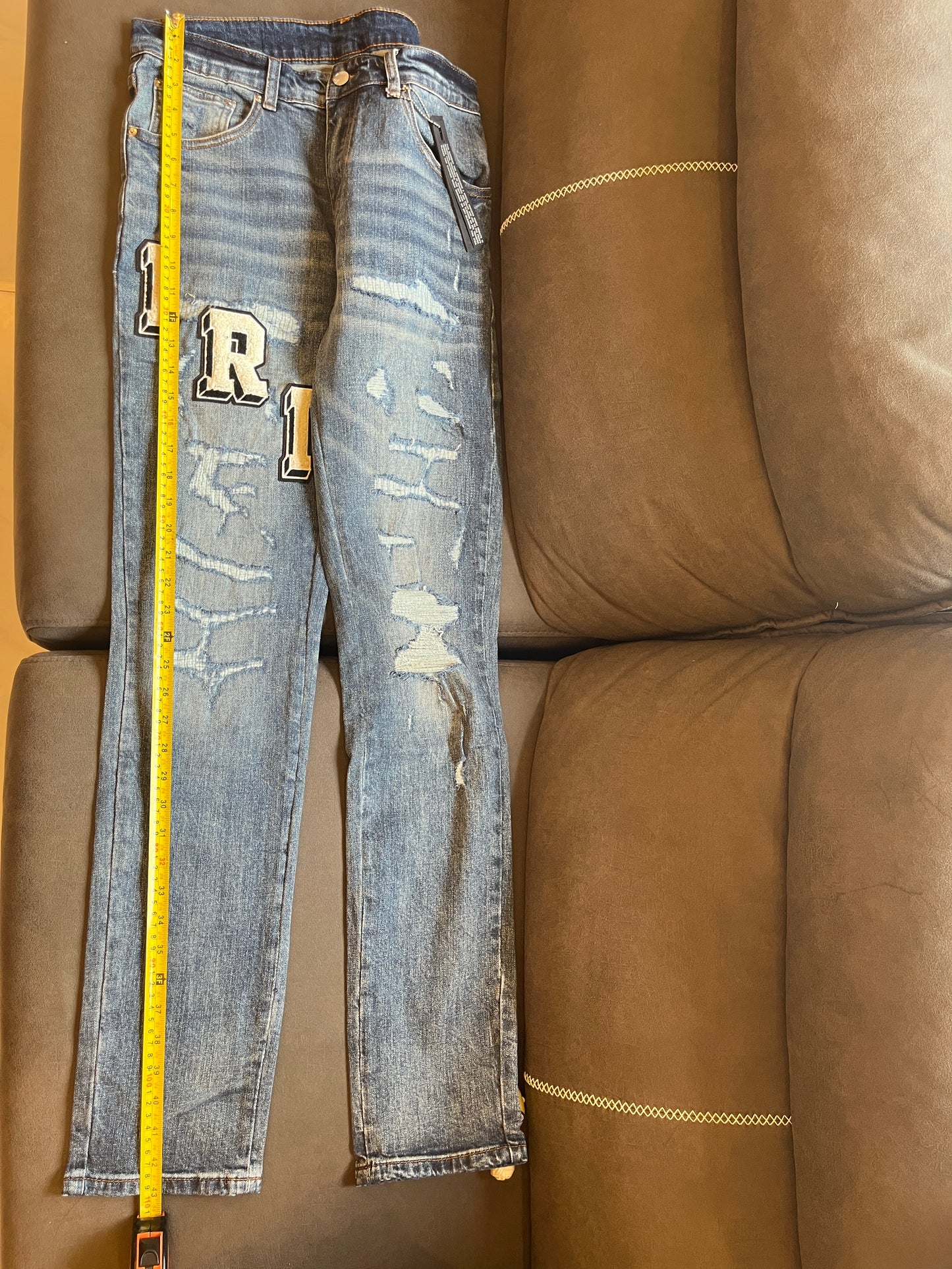 Amiri Men's Plush Embroidered Letter Jeans