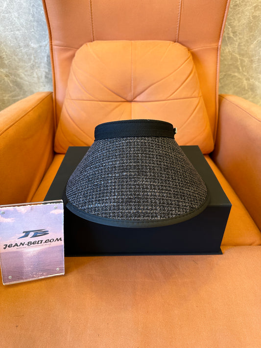 Chanel Black Tweed Pearl Logo Visor Hat