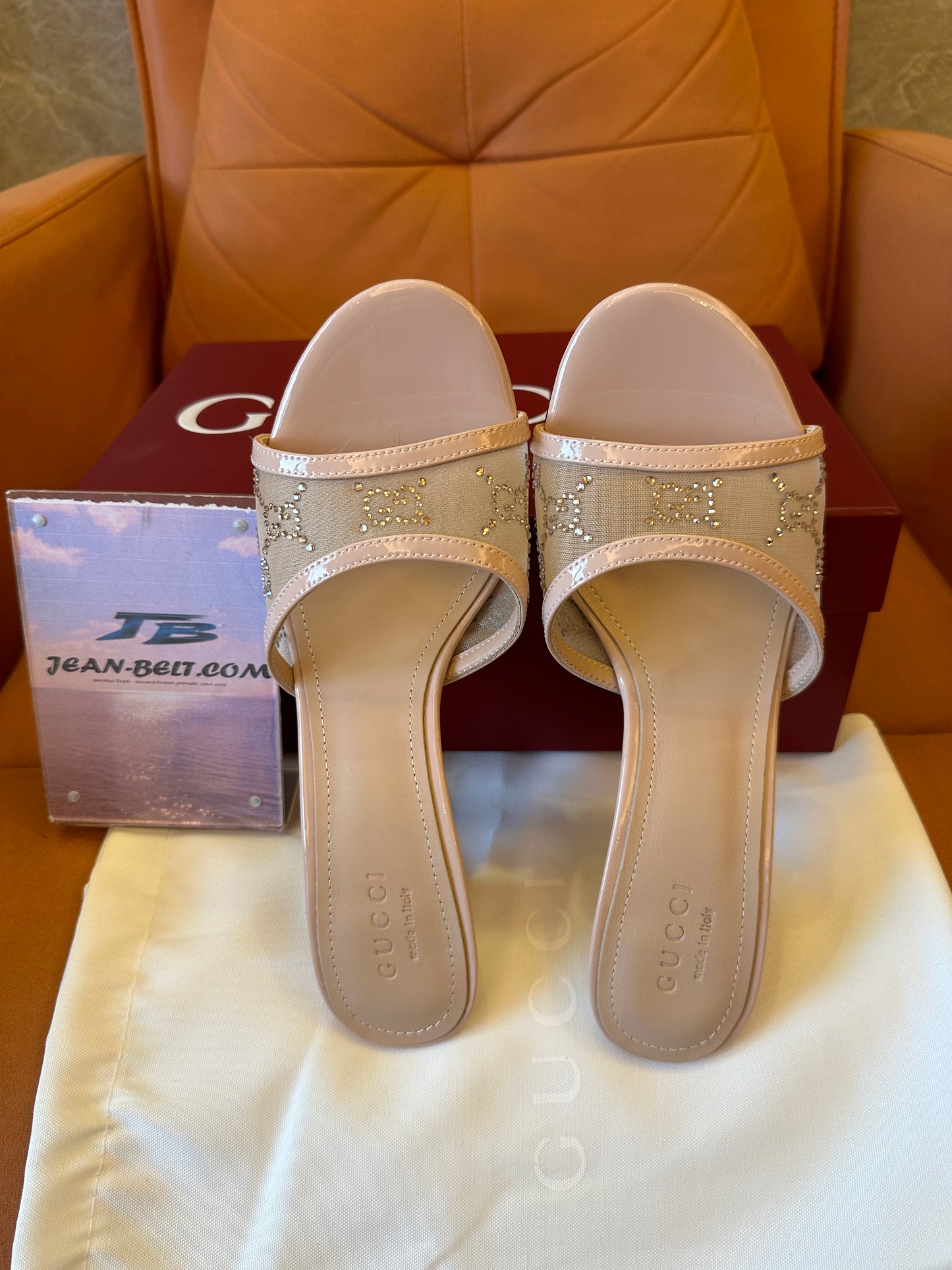Gucci GG Crystal Embellished High Heel Mule Sandals