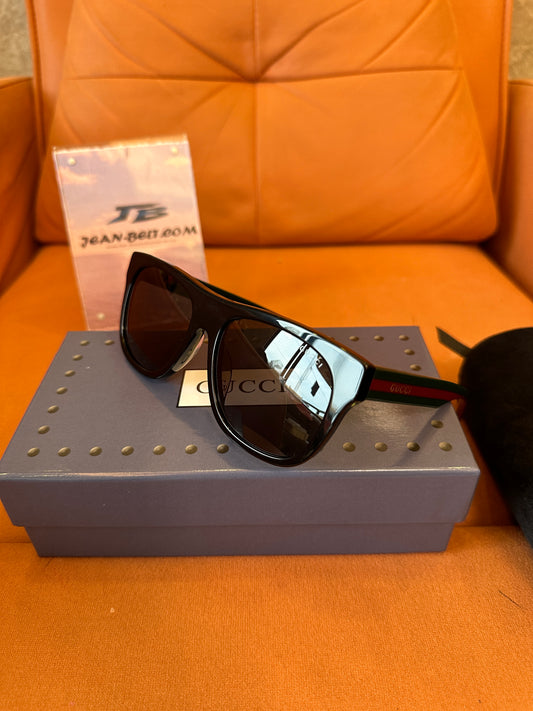 Gucci Black Square Frame Sunglasses Green Red Web Stripe Eyewear