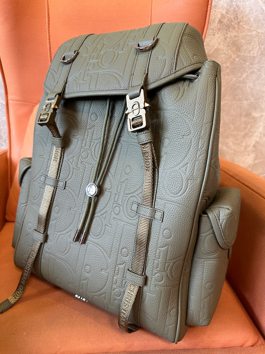 Dior Men’s Explorer Backpack in Green Embossed Calfskin