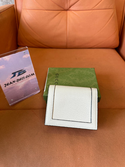 Gucci White Leather Bamboo-Style Clasp Card Holder