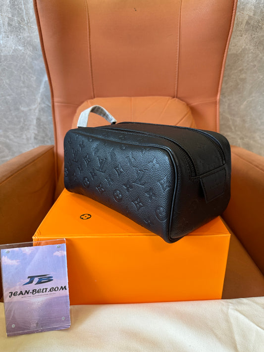 Louis Vuitton Monogram Embossed Black Leather Toiletry Pouch Travel Bag