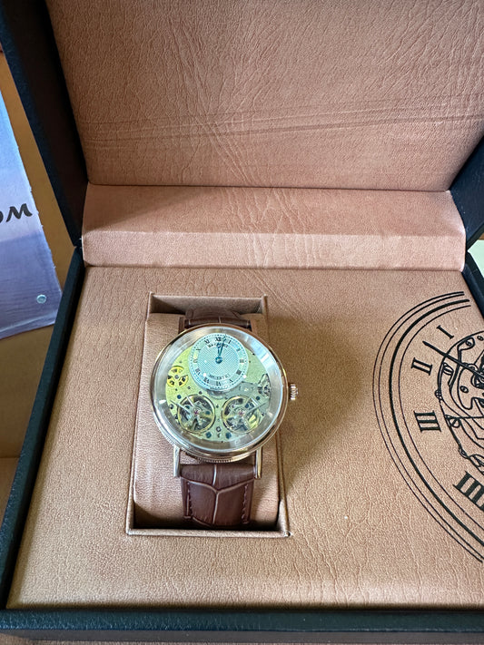Relógio de Homem Breguet Tradition 7057 em Ouro Rosa com Bracelete em Pele de Crocodilo Castanha
