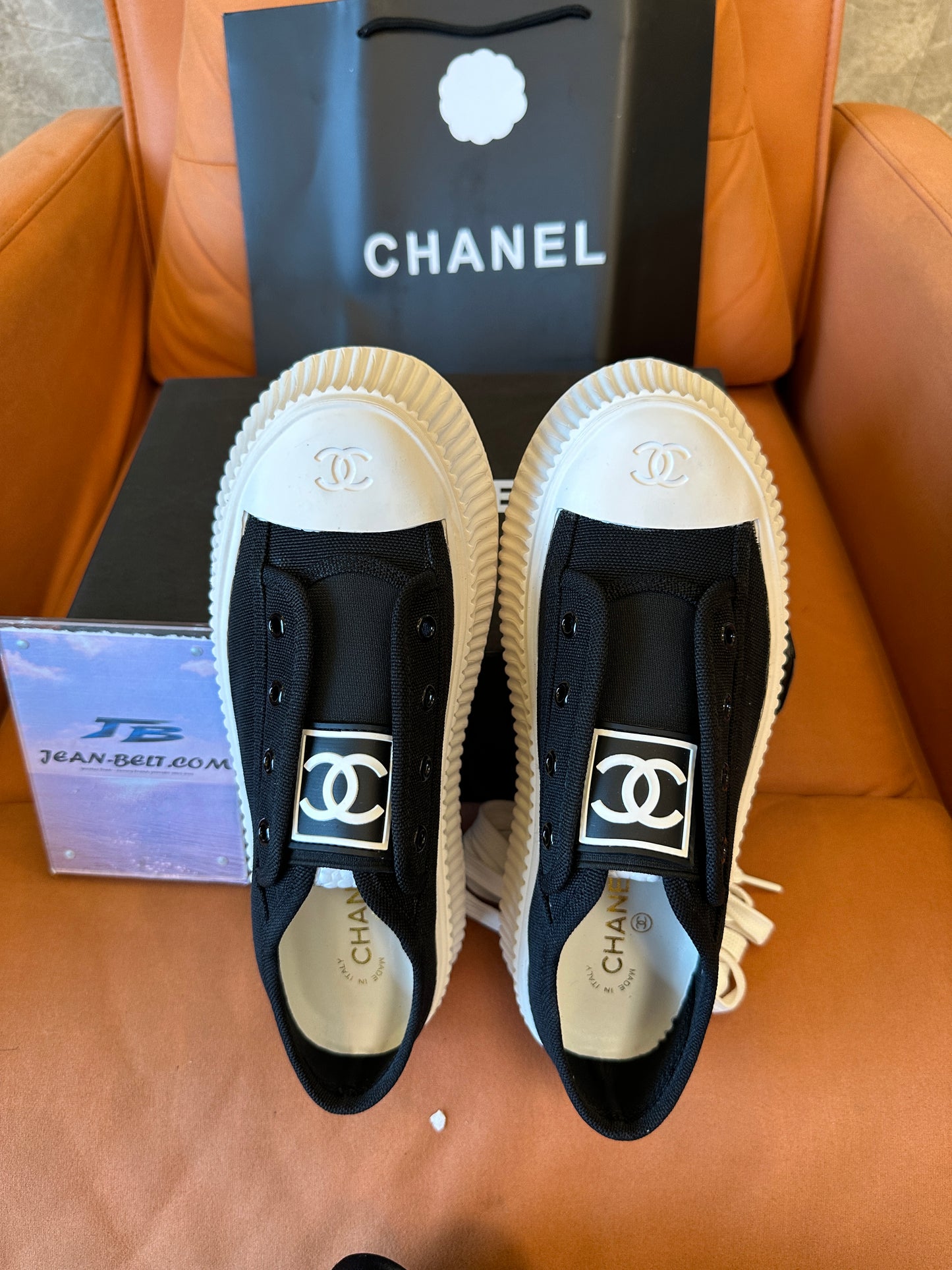Chanel CC Logo Black White Platform Sneakers