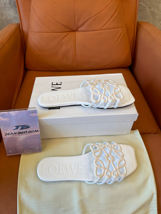 LOEWE White Anagram Slide Sandals