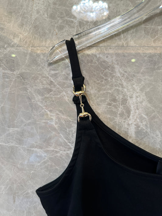 Gucci Black Sleeveless Camisole Top with Metal Strap Detail