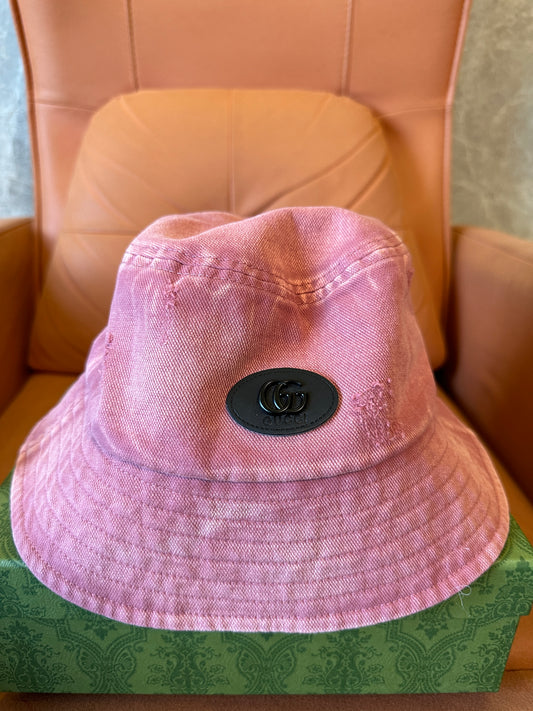 Gucci Pink Denim Bucket Hat with GG Logo Patch