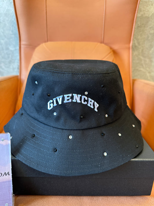 Givenchy Black Bucket Hat with Crystal Embellishments
