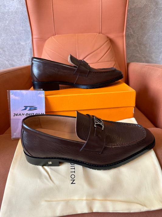 Louis Vuitton Brown Leather Loafers with LV Buckle
