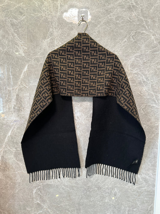 Fendi FF Logo Reversible Wool Scarf – Brown/Black