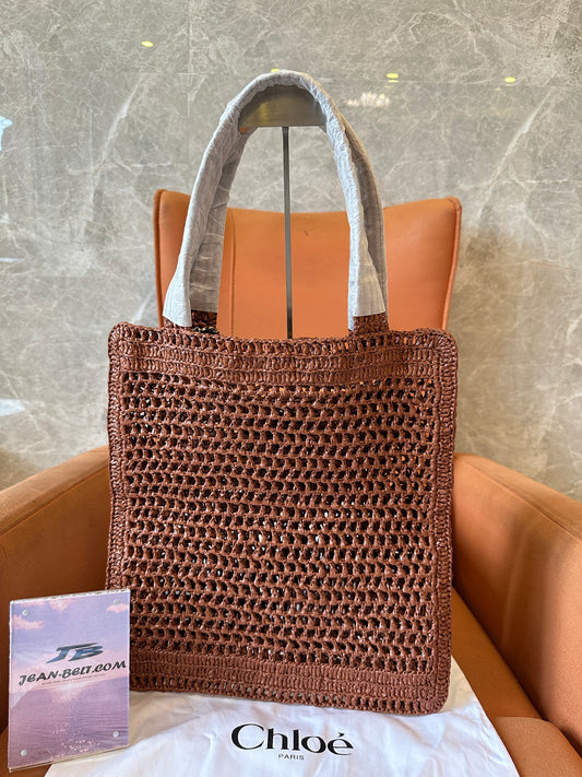 Chloé Woody Large Tote Bag in Brown Handwoven Raffia