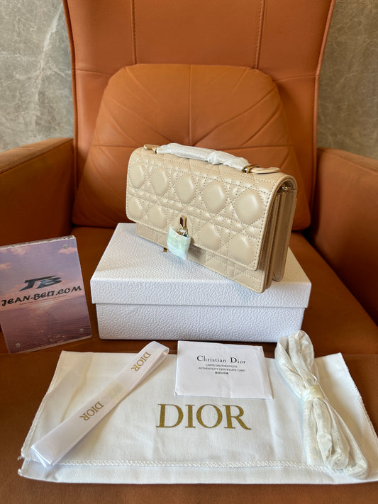 Dior Caro Bag in Beige Cannage Leather with Gold Lock