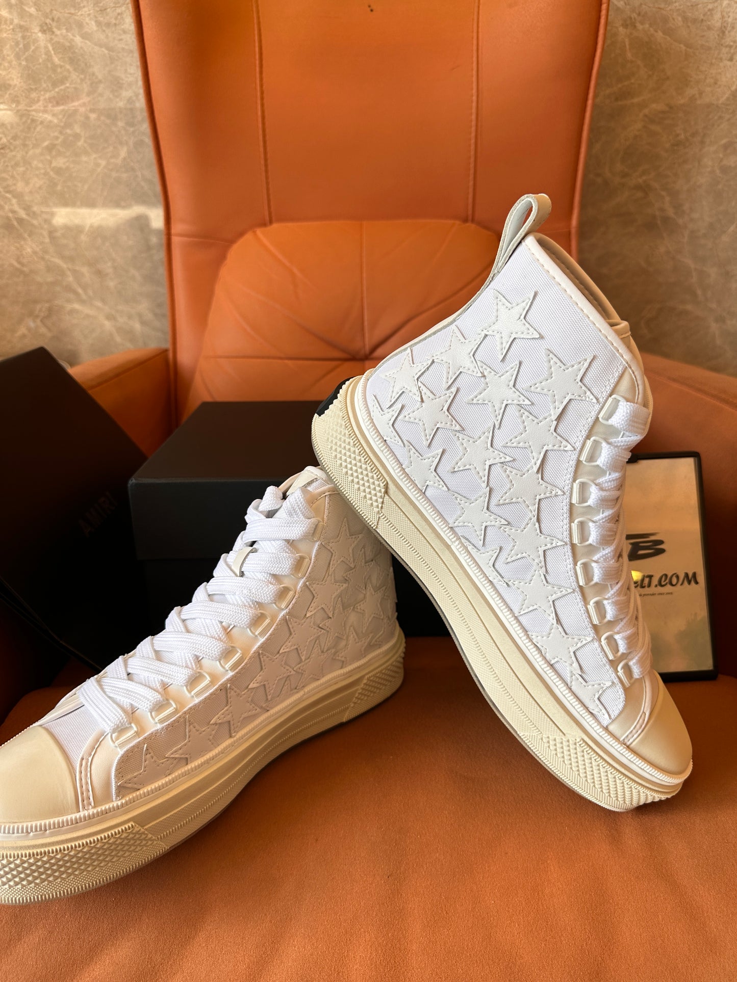 Amiri White Star-Embellished High-Top Canvas Sneakers