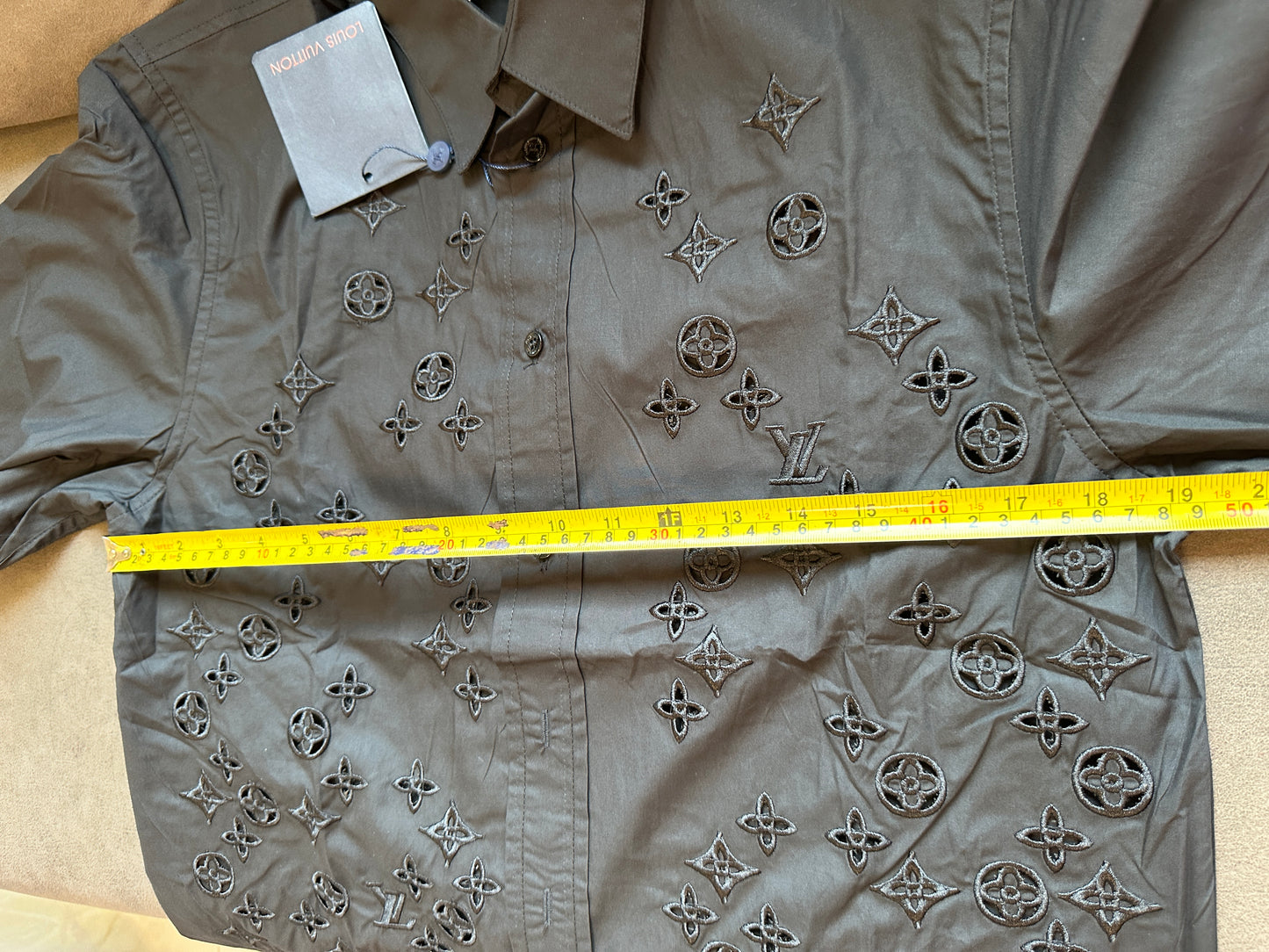 Louis Vuitton Black Monogram Embroidered Short Sleeve Shirt