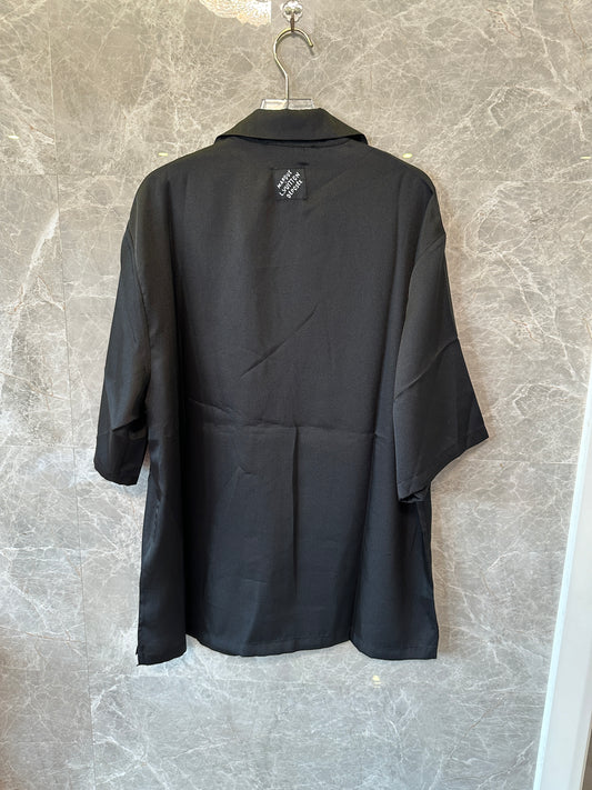 Louis Vuitton Men’s Black Short-Sleeve Shirt with Embroidered Floral Detail