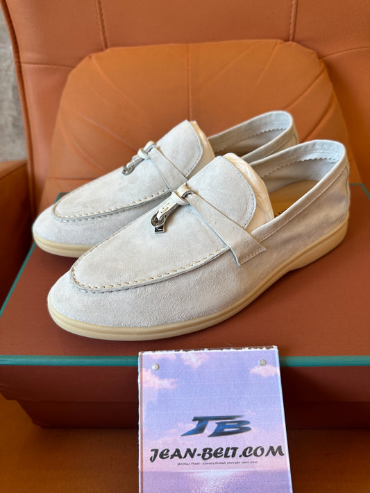 Loro Piana Suede Loafers with Charm – Beige