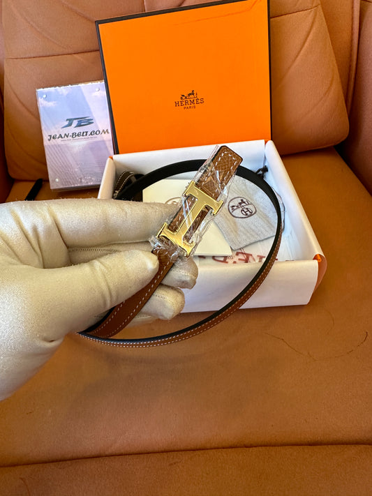 Hermes H Belt – Classic Brown Leather with Gold Buckle – Luxury Fashion Accessory