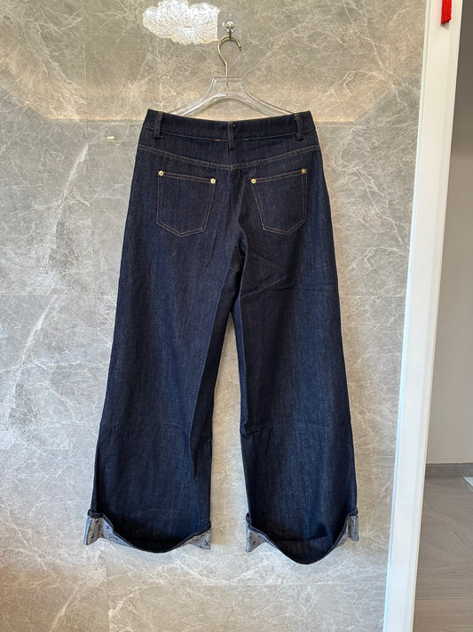 Louis Vuitton Denim Jeans – Dark Wash with LV Logo Hem Detail
