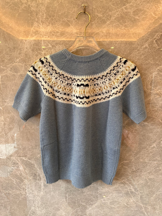 Celine Fair Isle Wool Knit Sweater in Blue