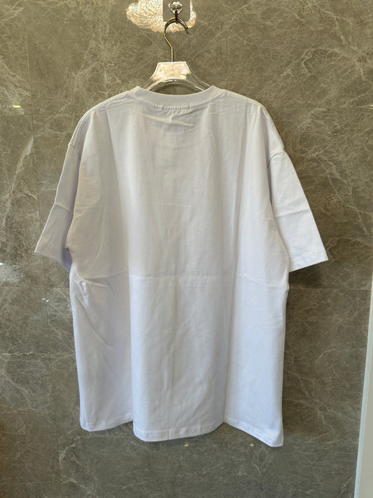 T-Shirt Gráfica Oversized Purple Brand – Branca com Estampado Abstrato Preto