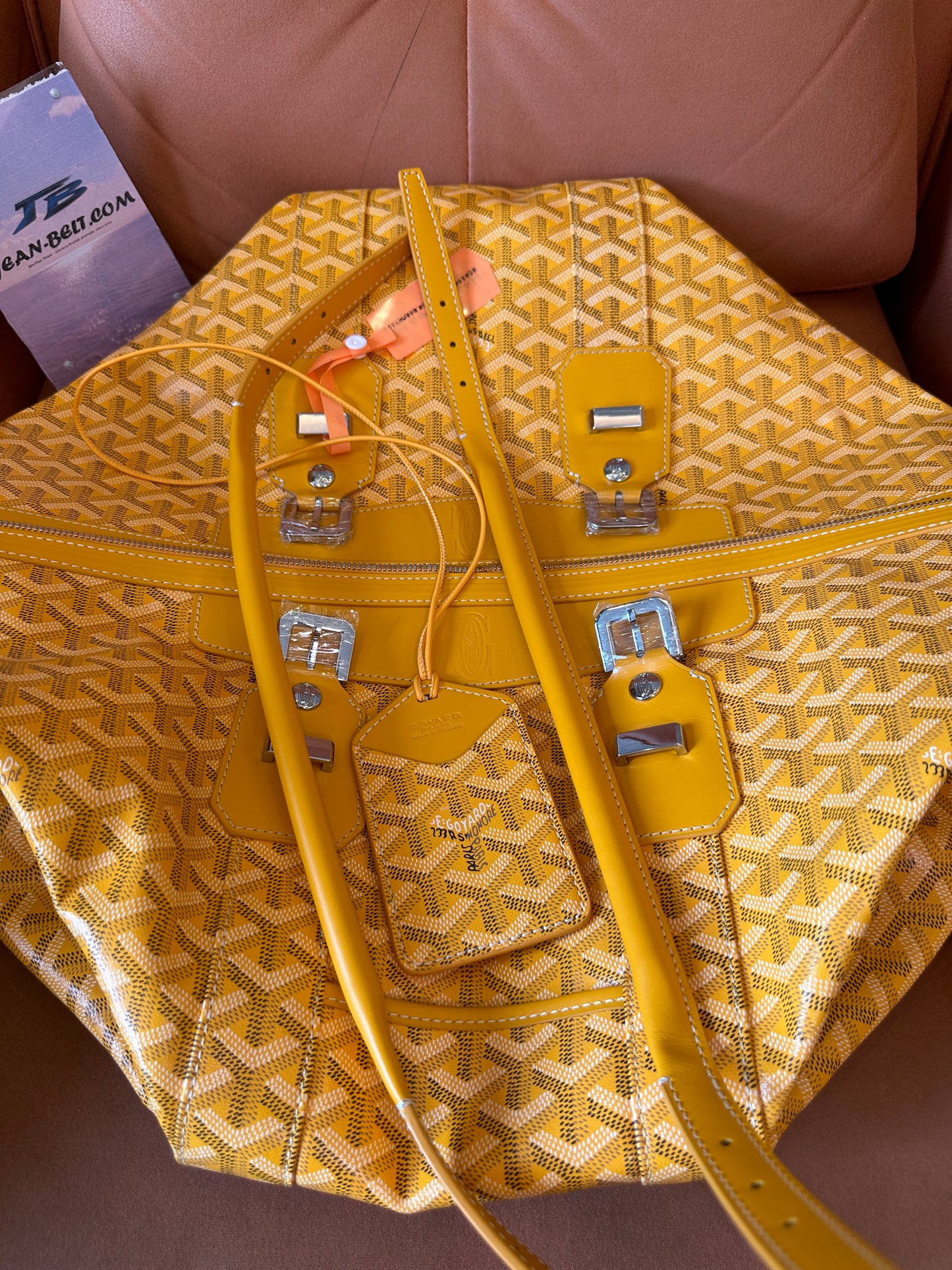 Goyard Yellow Goyardine Canvas Large Travel Duffle Bag with Leather Trim