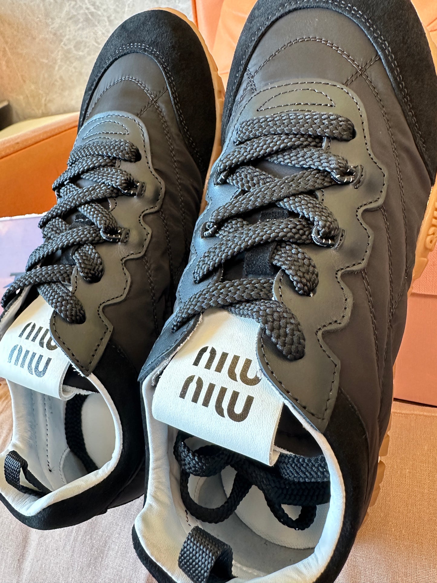 Miu Miu Black Nylon & Suede Sneakers