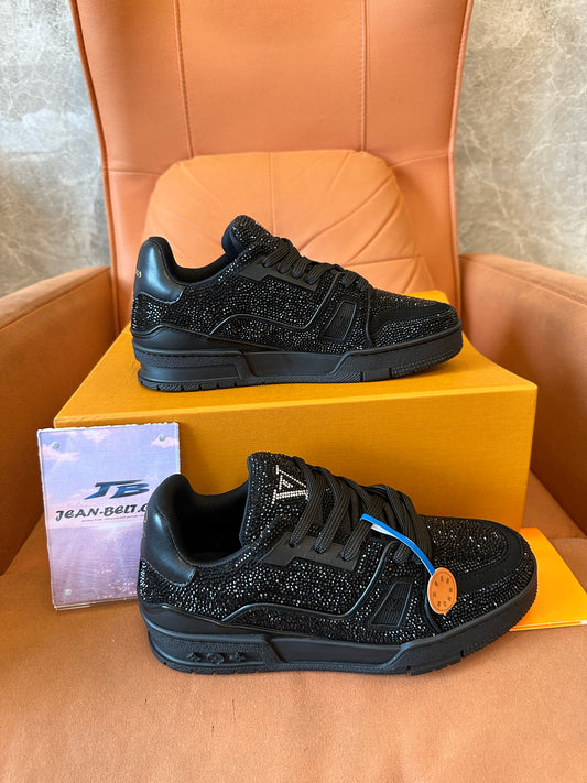 Louis Vuitton Trainer Sneaker Black Crystal Embellished