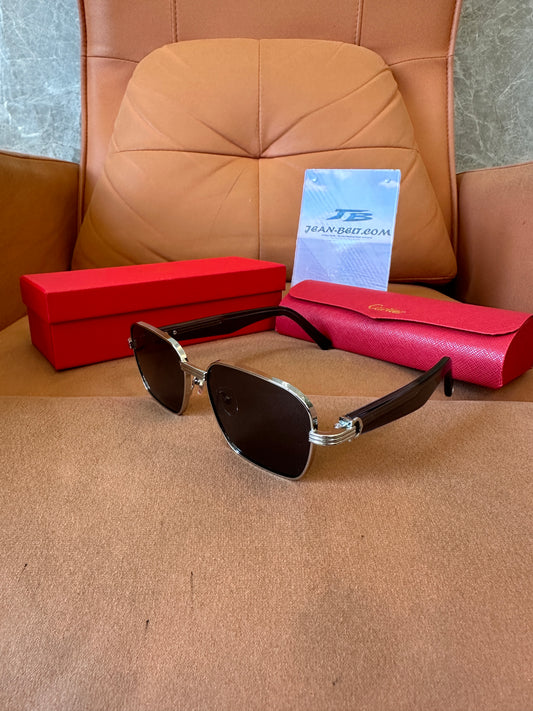 Cartier CT0093O 003 Silver Black Rectangular Sunglasses