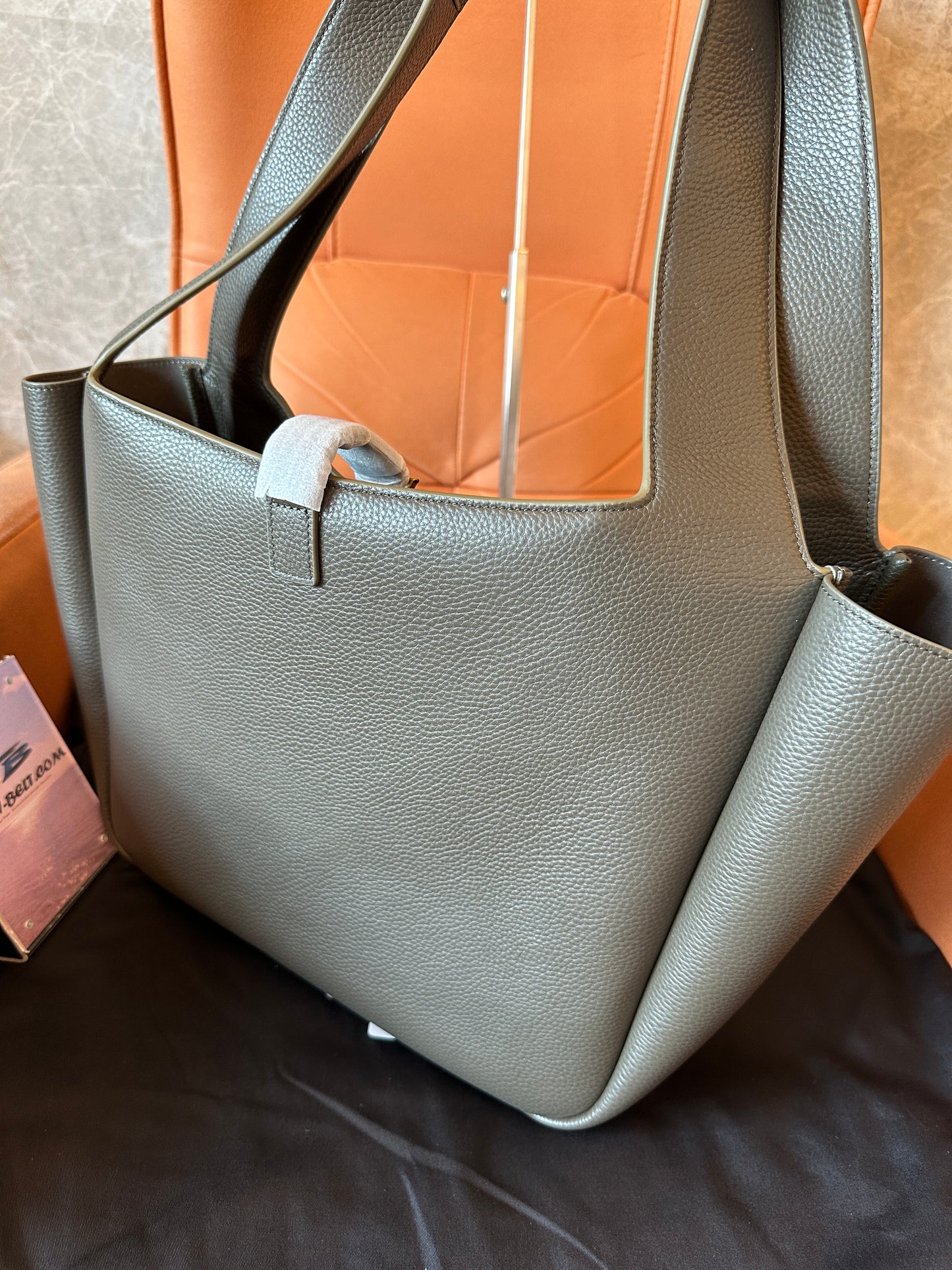 Saint Laurent Gray Grained Leather Large Shopper Tote Bag