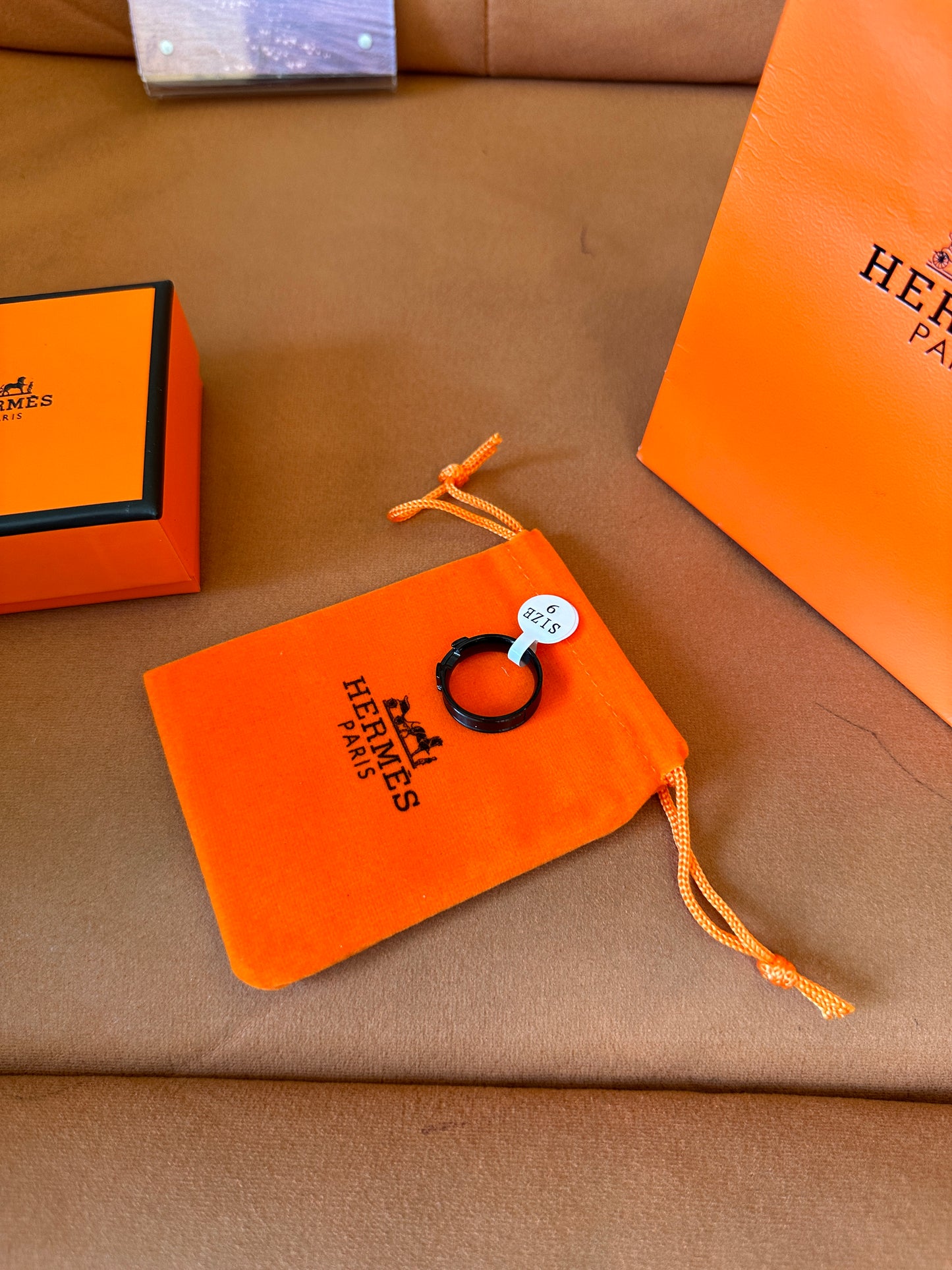 Hermes Black H Ring – Polished Enamel Finish