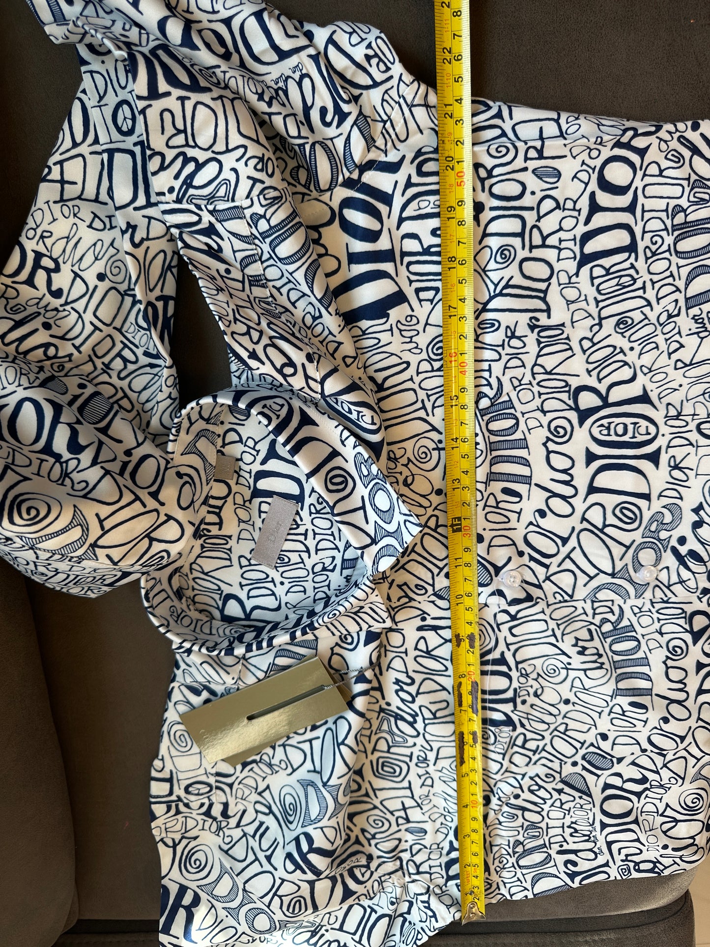 Dior Handwritten Logo Print Long Sleeve Shirt - White & Navy